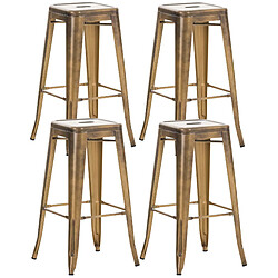 Decoshop26 Lot 4 tabourets bar - Métal Doré