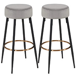 Decoshop26 Lot de 2 tabourets de bar velours - Gris