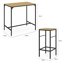 Idmarket Ensemble Table Haute Detroit et 4 Tabourets - Bois et Métal Noir pas cher