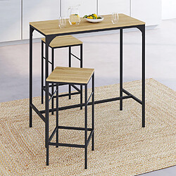 Idmarket Table Haute Detroit et 2 Tabourets - Bois et Métal Noir