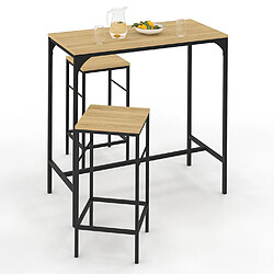 Idmarket Table Haute Detroit et 2 Tabourets - Bois et Métal Noir