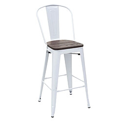Decoshop26 Tabouret de bar avec dossier - Blanc