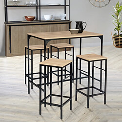 Idmarket Table haute + 4 tab. DETROIT Ensemble table haute de bar DETROIT 100 cm et 4 tabourets bois et métal noir design industriel