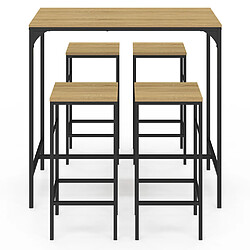 Avis Idmarket Ensemble Table Haute Detroit et 4 Tabourets - Bois et Métal Noir