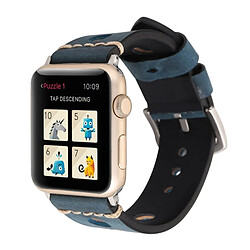 Acheter Wewoo Bracelet cuir véritable pour Apple Watch 42mm - Bleu