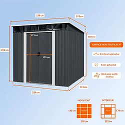 Abri jardin acier 1,93×2,38×2,03m - 4,61m² pas cher