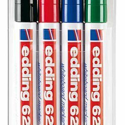 Edding Marqueurs Tableau Blanc Set de 4 marqueurs - Pointe ogive 1.5 à 3 mm - Noir, Rouge, Bleu, Vert - Effaçable à sec