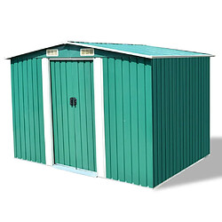 vidaXL Abri de stockage jardin 257x205x178 cm - Métal Vert Abri de jardin - Acier galvanisé - Ventilation multiple - Double porte coulissante