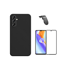 PHONECARE Pack Films 5D + Étui Silicone + Support Voiture - Samsung Galaxy A15 5G Noir Protection écran et coque - 5D verre trempé - Support magnétique