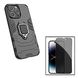 Kit verre trempé 5D + Coque - Phonecare Verre trempé anti-spy - Coque Military Defender - iPhone 15 Plus - Noir