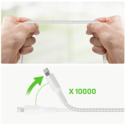 Belkin Câble USB vers Lightning MFi 18W Nylon Tressé 2m Charge et Synchro Blanc pas cher