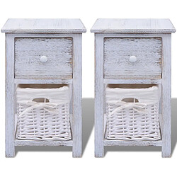 Helloshop26 Table de chevet avec tiroir lot de 2 - Blanc