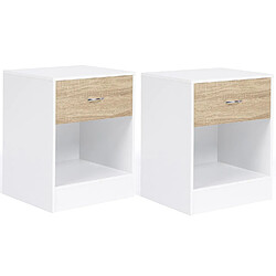Idmarket MARKET Lot de 2 tables de chevet OLGA - Blanc et façon hêtre