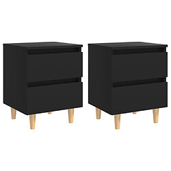 vidaXL Tables de chevet Noir avec Pieds Pin (Lot de 2)