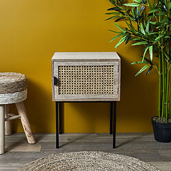 Toilinux Table de chevet en cannage 1 porte en Bois et métal - Marron
