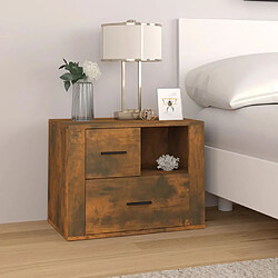 vidaXL Table de chevet Table de chevet - Bois d'ingénierie - Chêne fumé - 2 tiroirs - 60 x 36 x 45 cm