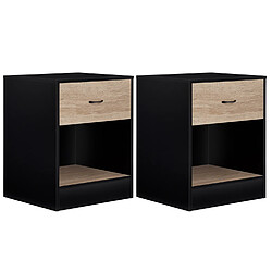 Idmarket MARKET Lot de 2 Tables de Chevet OLGA - Noir et Hêtre