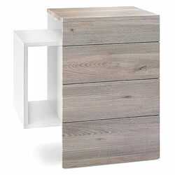 MPC Table de Chevet - Blanc Mat et Chêne Table de chevet - MDF stratifié - Tiroirs - 60 x 63 x 36 cm