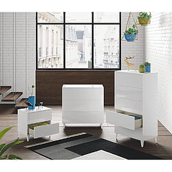 Pegane Table de chevet en bois - Blanc brillant