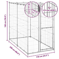 vidaXL Chenil Extérieur Acier Galvanisé avec Toit 110x220x180 cm pas cher