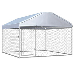 vidaXL Chenil Extérieur avec Toit pour Chiens 200x200x135 cm Chenil Extérieur - Acier Galvanisé - Toit en PE - Système de Loquet - Argenté