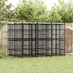 vidaXL Chenil d'extérieur - Acier 7,37 m² Chenil pour chiens - Acier noir - Porte avec loquet - Dimensions : 384 x 192 x 200 cm