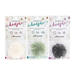 Aromandise Trio d'éponges Konjac Nature - Argile verte et charbon