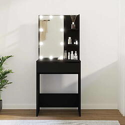 BAO Ensemble de coiffeuse avec LED Noir Bois de pin solide