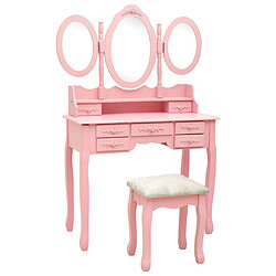 vidaXL Coiffeuse avec Tabouret - Rose