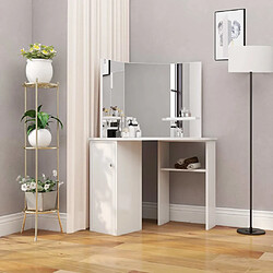 vidaXL Coiffeuse d'angle - Blanc Coiffeuse MDF avec miroir 3 panneaux - Dimensions 111 x 54 x 141,5 cm - Rangement optimisé