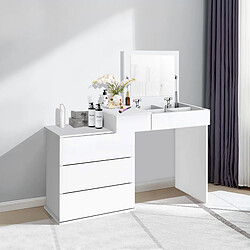 ML-Design ECD Germany Coiffeuse moderne - Blanc Coiffeuse moderne - Blanc - 4 tiroirs - Miroir pliant - MDF