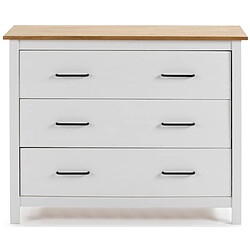 Pegane Commode en pin 3 tiroirs - Blanc