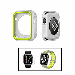 Phonecare Kit Coque Military et Bracelet SportStyle bicolore pour Apple Watch Series 6 44mm Kit de montre - Coque militaire TPU - Bracelet silicone confortable - Film hydrogel inclus - Gris / Vert fluorescent