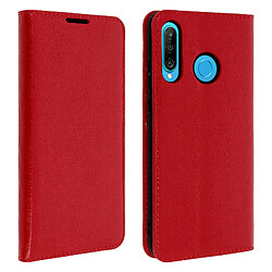 Avizar Étui Huawei P30 Lite Rouge Housse cuir véritable - Protection intégrale avec support vidéo - Compartiments pour cartes et billets