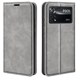 Etui Xiaomi Poco X4 Pro 5G - Support Pliable Gris Étui PU auto-absorbé - Fonction portefeuille - Design soyeux