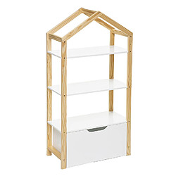 Atmosphera Bibliothèque Maison 3 étages avec tiroir de rangement en Bois de Pin - Hauteur 120,50 cm - Blanc et bois