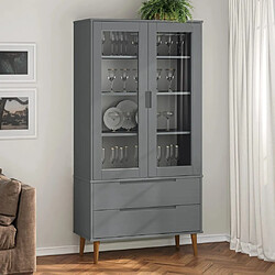 vidaXL Armoire à vitrine MOLDE Gris Bois de pin massif