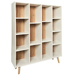 Toilinux Bibliothèque Suzanne 14 niches Blanc/Beige Bibliothèque - MDF et bois de hêtre - 14 niches de rangement - Design scandinave