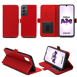Xeptio Housse Samsung Galaxy A34 5G - Rouge Etui portefeuille à rabat avec porte-cartes - Protection intégrale - Format élégant - Rouge