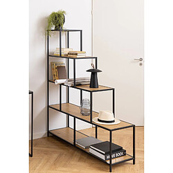 Toilinux Bibliothèque escalier sur 4 niveaux en Métal et Mélamine - H.135 cm - Noir et Beige