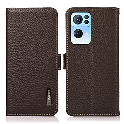 Etui Oppo Reno7 Pro 5G - Marron Etui cuir véritable texture litchi - Blocage RFID - Style folio pratique