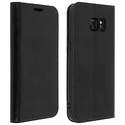 Avizar Samsung Galaxy S7 Edge - Housse cuir noire Housse pour téléphone - Portefeuille - Cuir véritable - Fonction support
