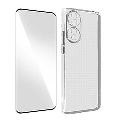 Avizar Pack Protection Honor 70 - Transparent/Noir Coque + Verre trempé - Silicone souple - Protection intégrale 360° - Anti-rayures