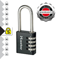 Master Lock 7640EURDBLKLH Cadenas à Combinaison Programmable en Aluminium avec Anse Longue, Noir, 4 x 10,2 x 1,5 cm
