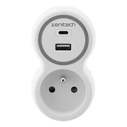 Zenitech Prise 16A avec 2 ports USB A+C - Blanc