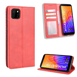 Huawei Y5P Étui - Rouge Étui PU style vintage - Fonction portefeuille - Protection élégante avec support