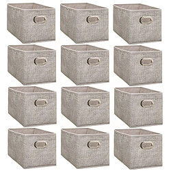 Toilinux Lot de 12 Boites de rangement en tissu avec poignée - Longueur 31 x Hauteur 15 cm - Beige chiné