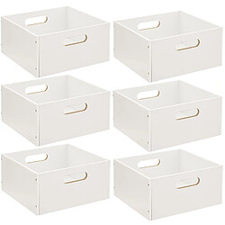 Toilinux Lot de 6 Boîtes de rangement carrée en MDF - L. 31 x H. 15 cm - Blanc