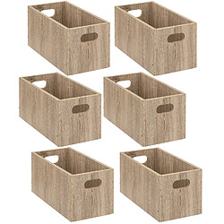 Toilinux Lot de 6 Boîtes de rangement rectangulaire en MDF - L. 31 x H. 15 cm - Beige effet bois