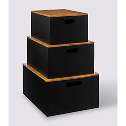 Pegane Lot de 3 Boites Bureau Noir Naturel